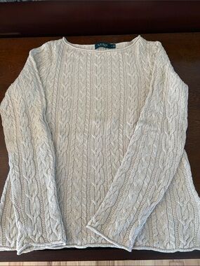 Lauren Ralph Lauren Ivory Cable Knit Boatneck Sweater
